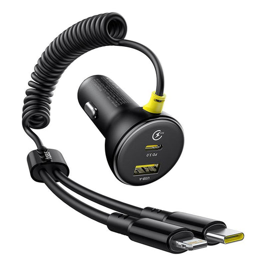 Cargador de Coche con Cable USB-C / Lightning Baseus Circular, 60W, 3A, 1 x USB-A - 1 x USB-C, Negro C00035902121-00