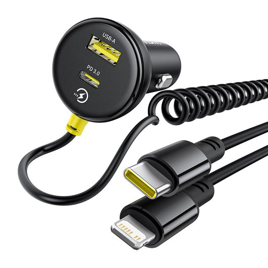 Cargador de Coche con Cable USB-C / Lightning Baseus Circular, 60W, 3A, 1 x USB-A - 1 x USB-C, Negro C00035902121-00