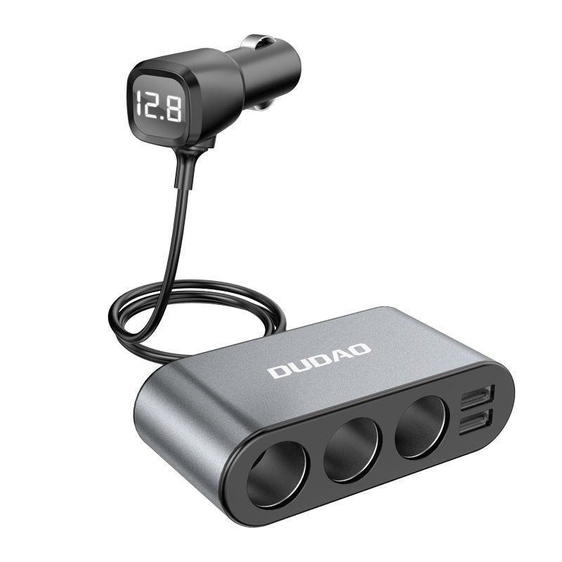 Extensión para encendedor Dudao R1 Pro, 3 salidas, 2 x USB-A, pantalla