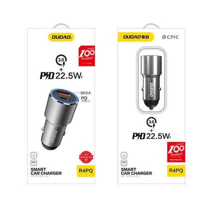 Cargador de coche USB Dudao R4PQ, 1 X USB - 1 X USB Tipo-C, 22.5 W, Carga rápida - Power Delivery, Gris