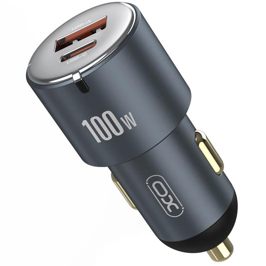 Cargador de coche XO Design CC47, 100W, 3,25A, 1 x USB-A - 1 x USB-C, Gris