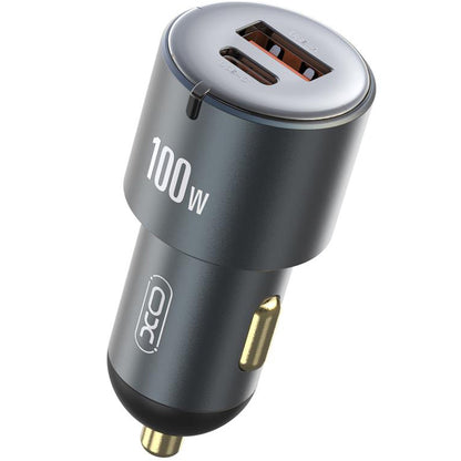 Cargador de coche XO Design CC47, 100W, 3,25A, 1 x USB-A - 1 x USB-C, Gris