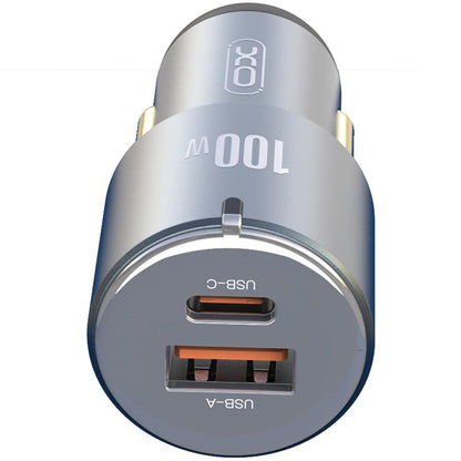 Cargador de coche XO Design CC47, 100W, 3,25A, 1 x USB-A - 1 x USB-C, Gris