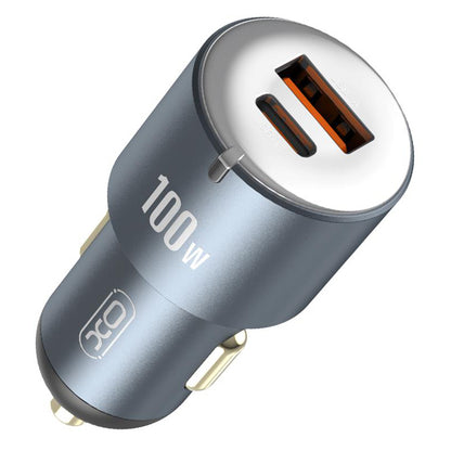 Cargador de coche XO Design CC47, 100W, 3,25A, 1 x USB-A - 1 x USB-C, Gris