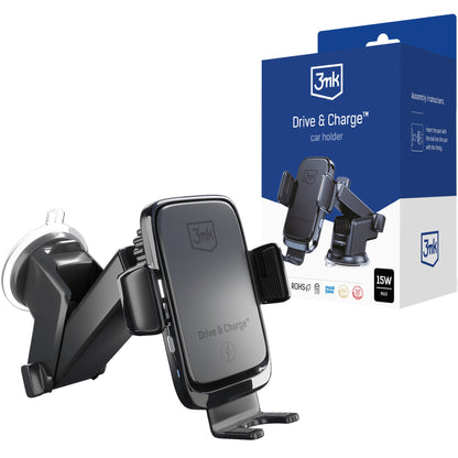 Cargador de Coche Inalámbrico 3MK Drive&Charge, 15W, 1.67A, Negro