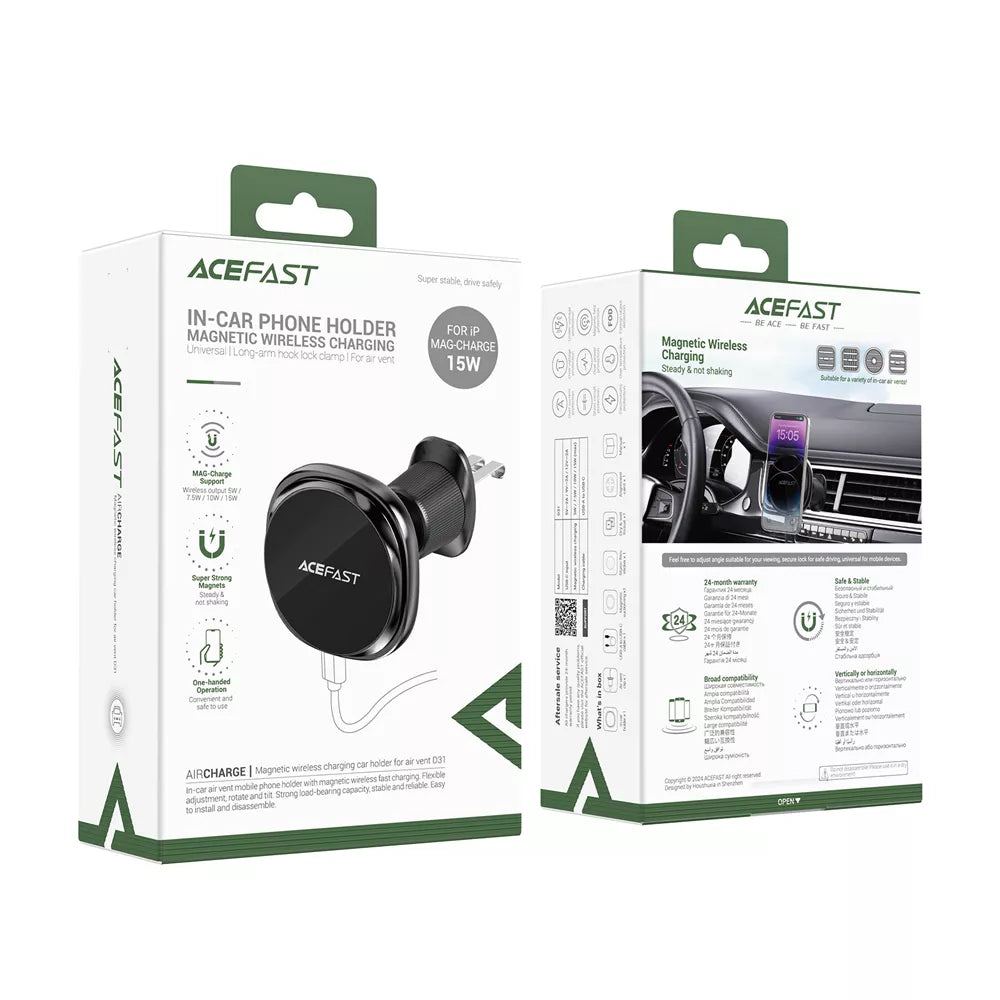 Cargador de Coche Inalámbrico Acefast D31, 15W, 1.67A, Negro