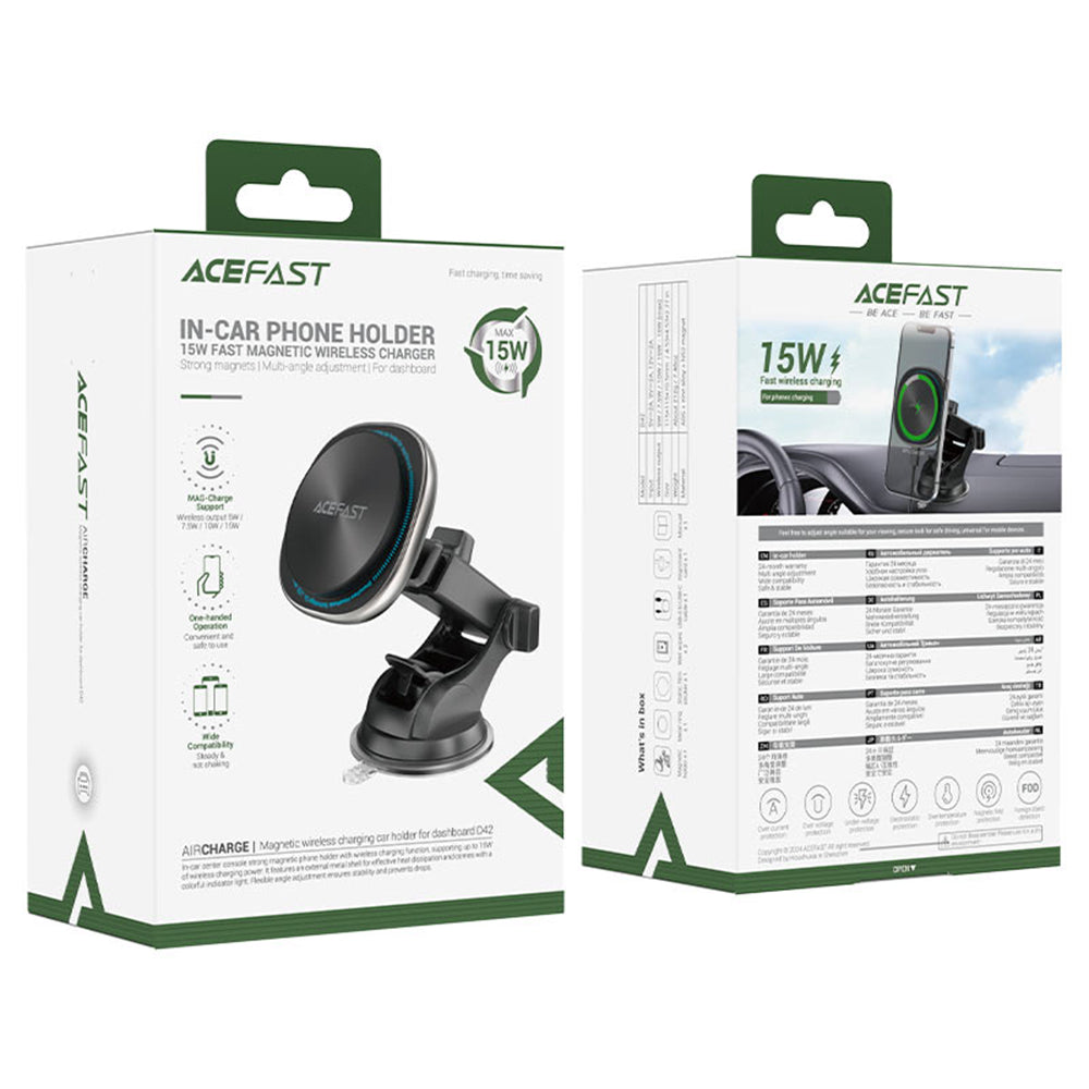 Cargador de Coche Inalámbrico Acefast D42, 15W, 1.67A, Plateado