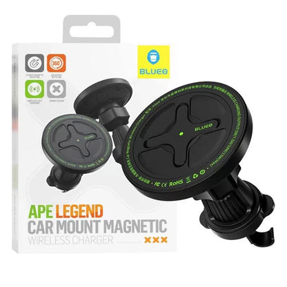 Cargador de Coche Inalámbrico Blueo Ape Legend, 15W, 1.67A, Negro