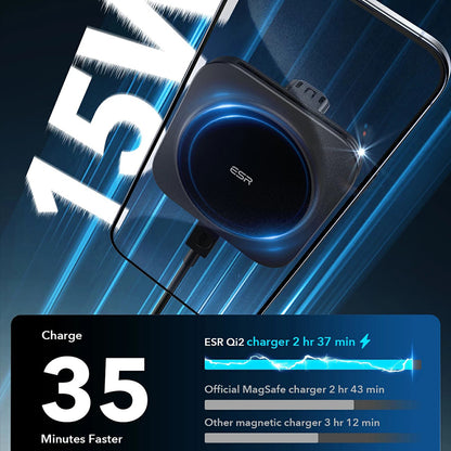 Cargador de Coche Inalámbrico ESR HaloLock Vent, 15W, 1.67A, Negro