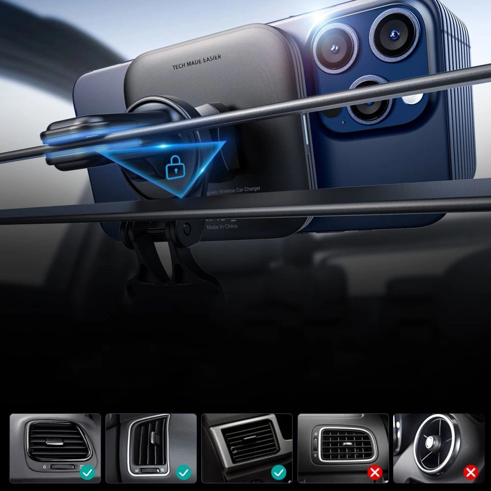 Cargador de Coche Inalámbrico ESR HaloLock Vent, 15W, 1.67A, Negro