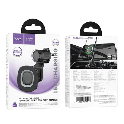Cargador de Coche Inalámbrico HOCO HW30, 15W, 1.67A, Negro