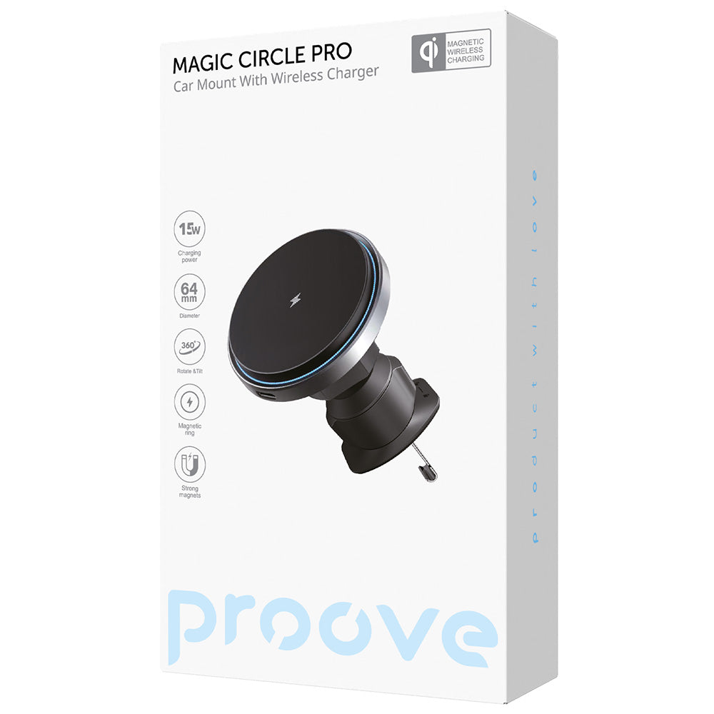 Cargador de Coche Inalámbrico Proove Magic Circle Pro, 15W, 1.67A, Negro WHMP15010001