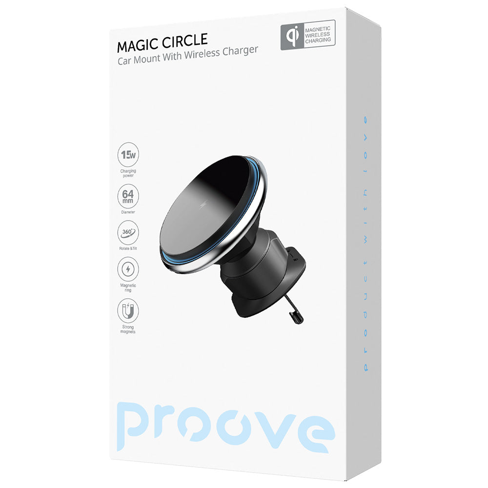 Cargador de Coche Inalámbrico Proove Magic Circle, 15W, 1.67A, Plateado WHMC15020006