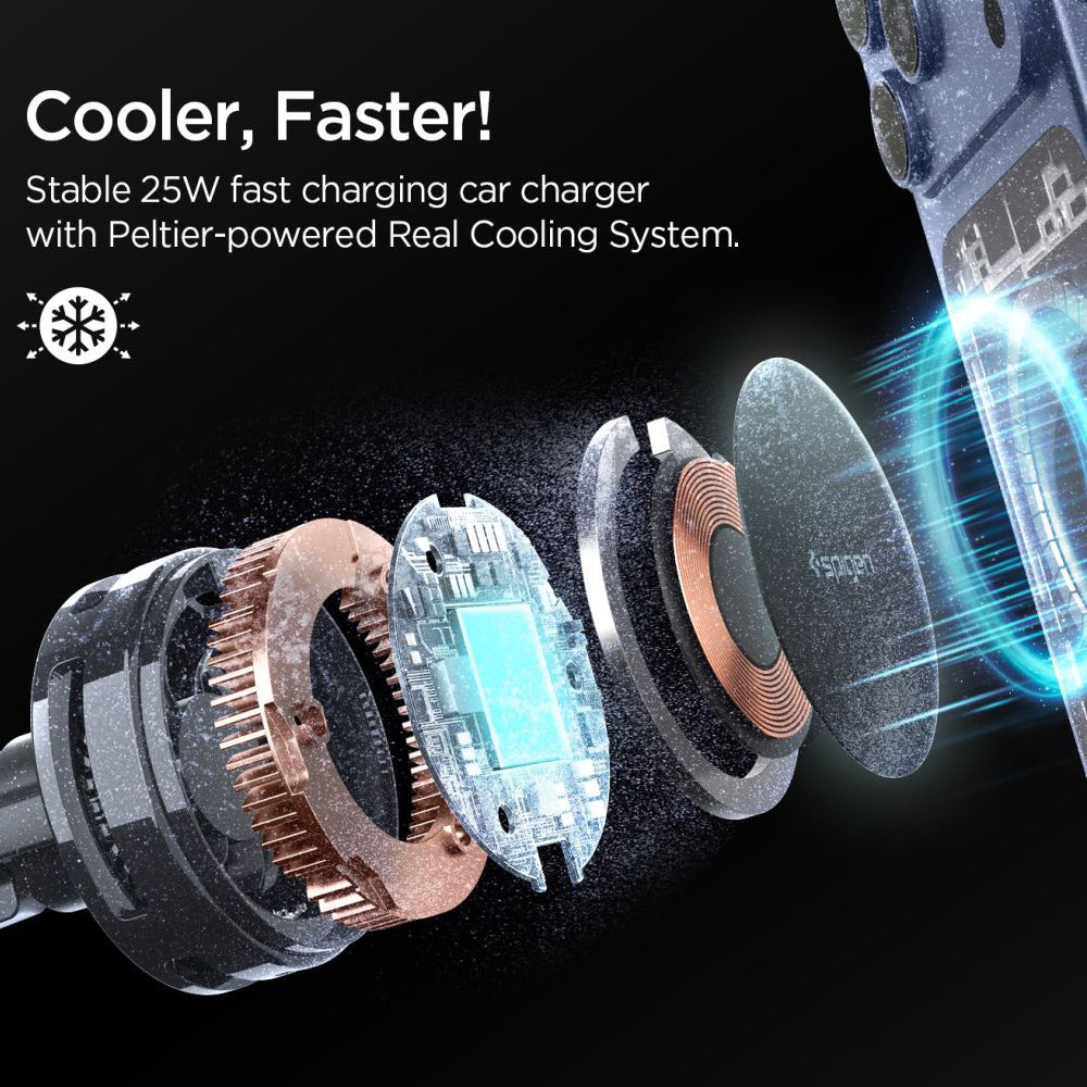 Cargador de Coche Inalámbrico Spigen Essential, 25W, 1.67A, Negro