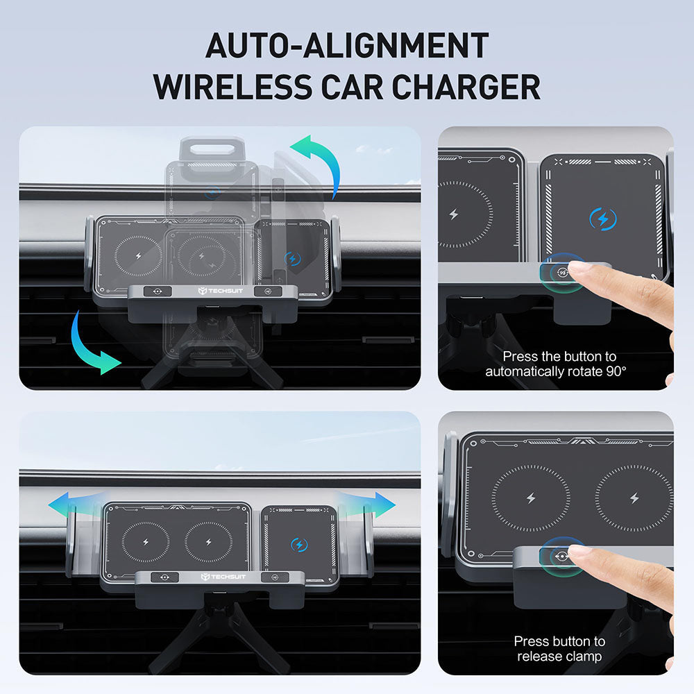 Cargador de Coche Inalámbrico Techsuit SW1 ModoDock, 15W, 1.67A, Negro