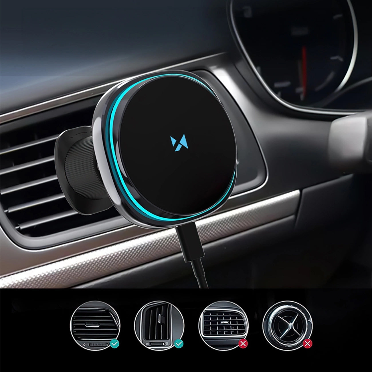 Cargador de Coche Inalámbrico WZK WCT5-Q6S2Y, 15W, 1.67A, Negro