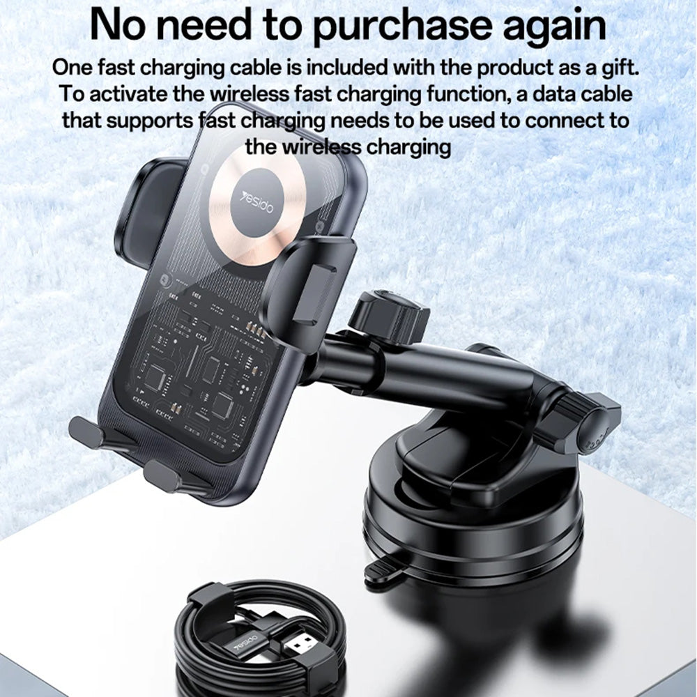 Cargador de Coche Inalámbrico Yesido C307, 15W, 1.67A, Negro