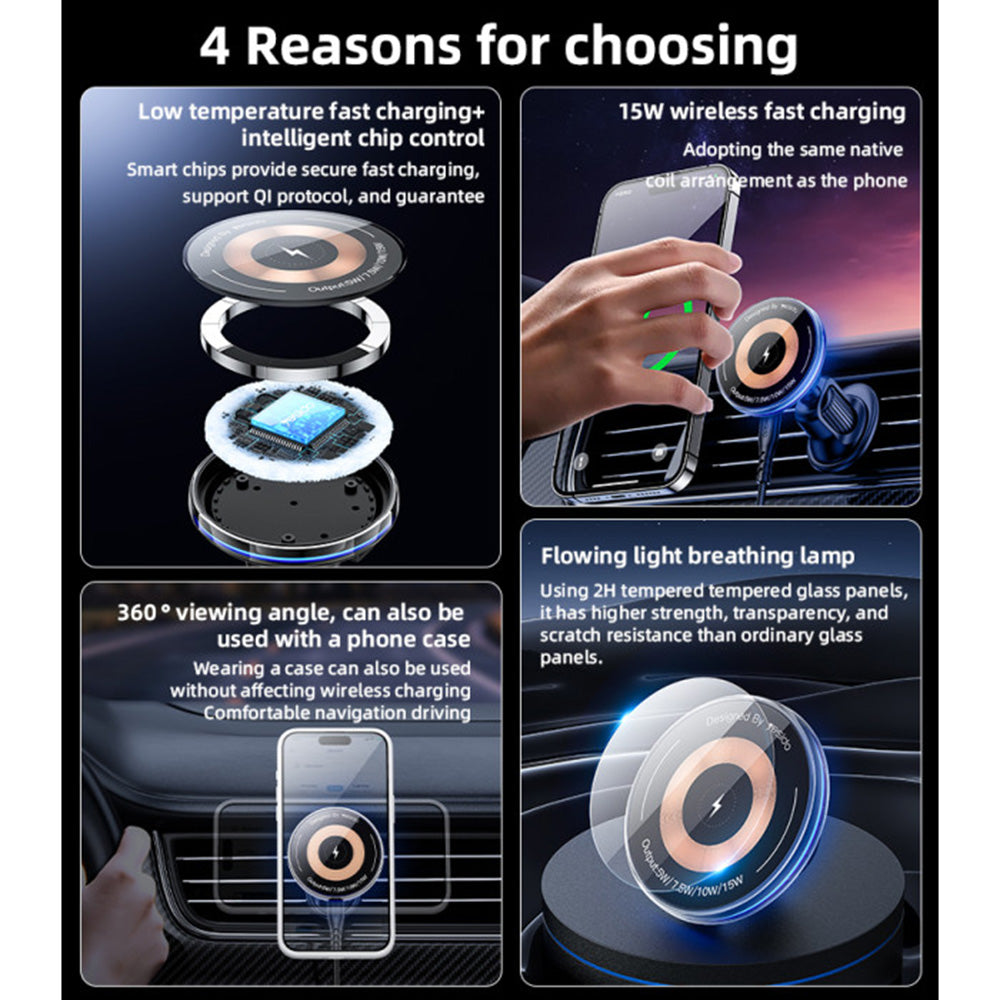 Yesido C308 Wireless Car Charger, 15W, 1.67A, Black
