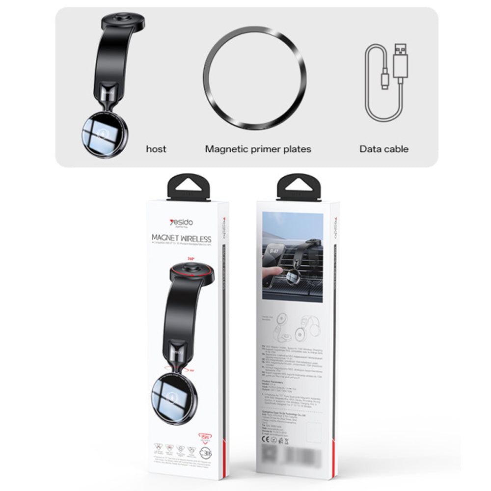 Cargador de Coche Inalámbrico Yesido C316, 15W, 1.67A, Negro