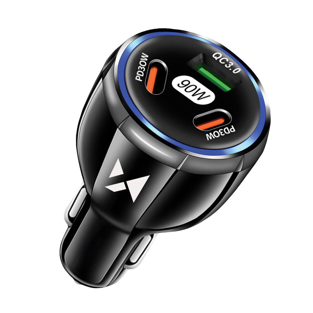 Cargador de coche WZK WCCCA, 90W, 3A, 1 x USB-A - 2 x USB-C, Negro 