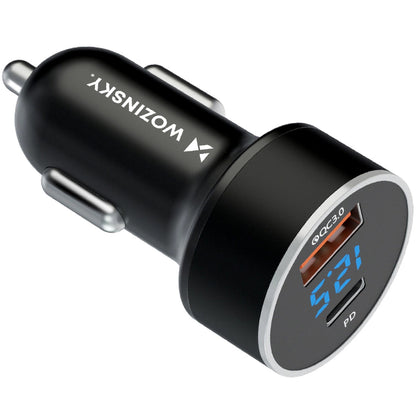 Cargador de coche WZK WDCCAC, 36W, 3A, 1 x USB-A - 1 x USB-C, Negro 