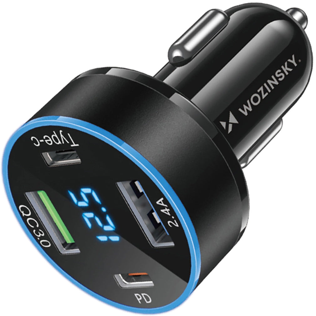 Cargador de coche WZK WDCCB, 50W, 3A, 2 x USB-A - 2 x USB-C, Negro 