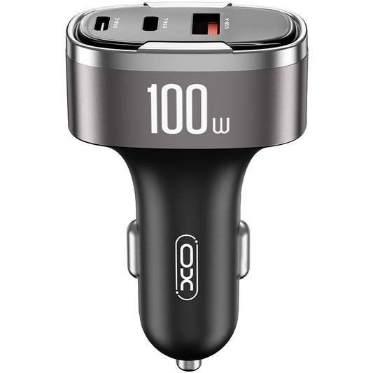 Cargador de coche XO Design CC61, 100W, 3A, 1 x Lightning - 1 x USB-A - 1 x USB-C, Gris