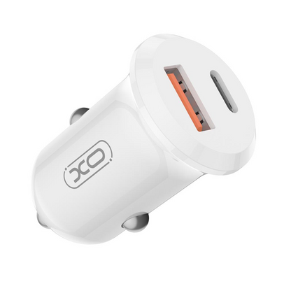 Cargador de coche XO Design CC69, 30W, 3A, 1 x USB-A - 1 x USB-C, Blanco