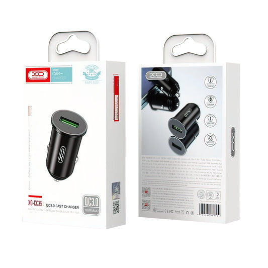 Cargador de coche XO Design CC39, 18W, 3A, 1 x USB-A, Negro