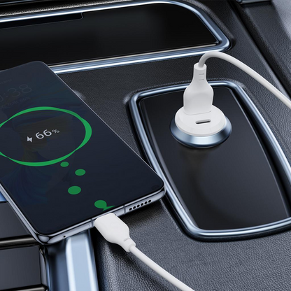 Cargador de coche XO Design CC69, 30W, 3A, 1 x USB-A - 1 x USB-C, Blanco