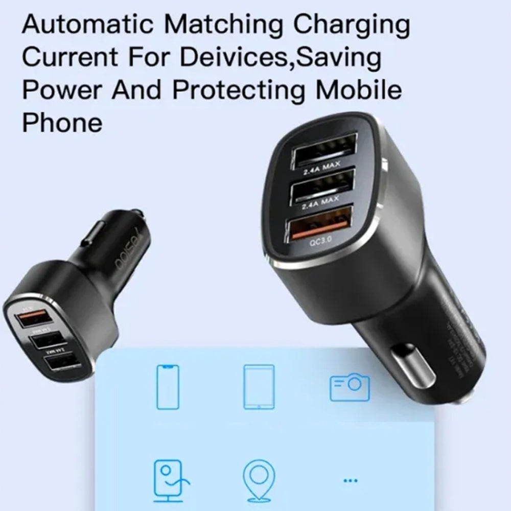 Cargador de Coche Yesido Y46, 42W, 3A, 3 x USB-A, Negro