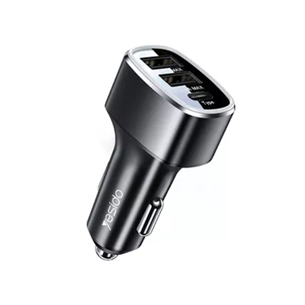 Cargador de coche Yesido Y47, 49W, 3A, 2 x USB-A - 1 x USB-C, Negro