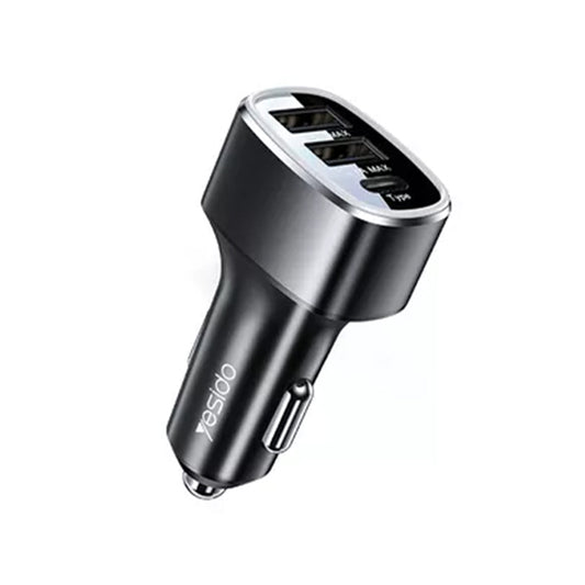 Cargador de coche Yesido Y47, 49W, 3A, 2 x USB-A - 1 x USB-C, Negro