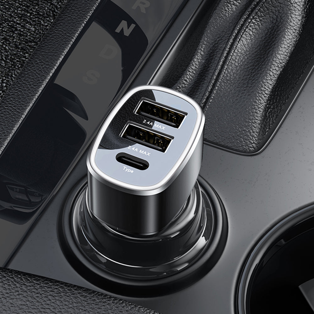 Cargador de coche Yesido Y47, 49W, 3A, 2 x USB-A - 1 x USB-C, Negro