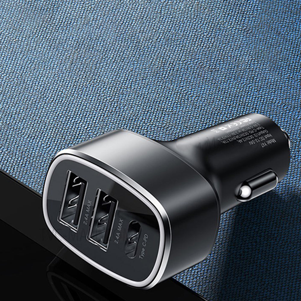 Cargador de coche Yesido Y47, 49W, 3A, 2 x USB-A - 1 x USB-C, Negro