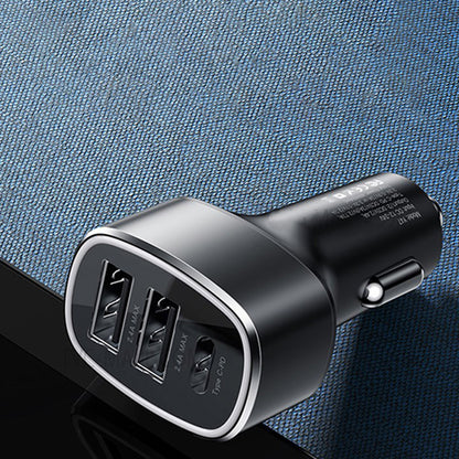 Cargador de coche Yesido Y47, 49W, 3A, 2 x USB-A - 1 x USB-C, Negro