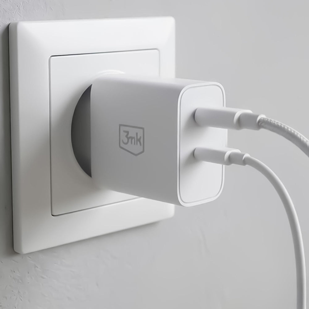 Cargador de Red 3MK FlowPower, 45W, 1 x USB-A - 1 x USB-C, Blanco