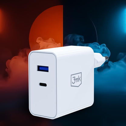 Cargador de Red 3MK FlowPower, 45W, 1 x USB-A - 1 x USB-C, Blanco