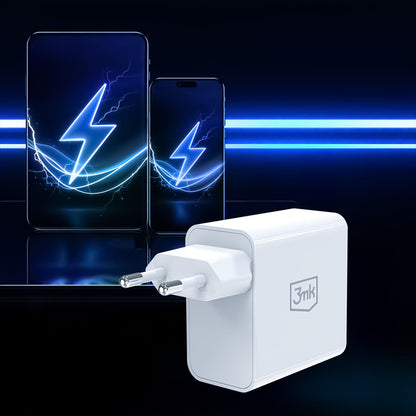 Cargador de Red 3MK FlowPower, 45W, 1 x USB-A - 1 x USB-C, Blanco