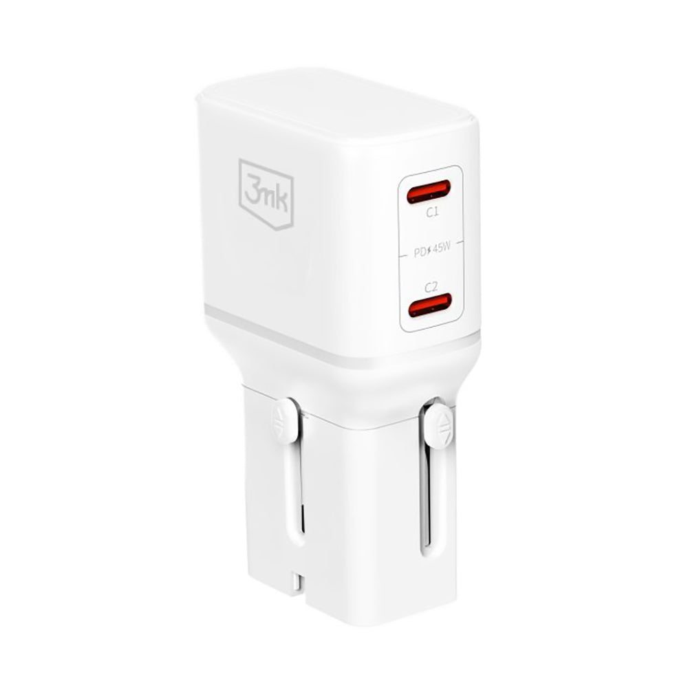 Cargador de Red 3MK Globe Travel, 45W, 3A, 2 x USB-C, Blanco