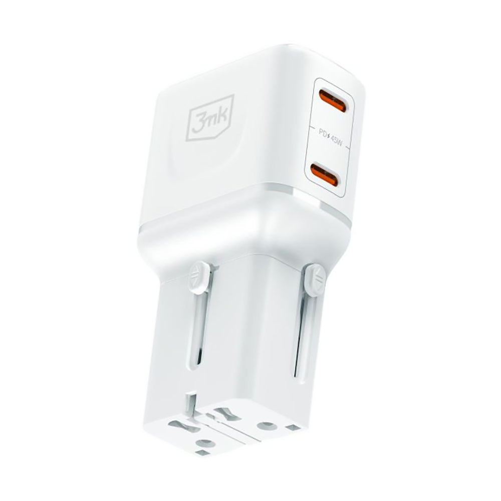 Cargador de Red 3MK Globe Travel, 45W, 3A, 2 x USB-C, Blanco