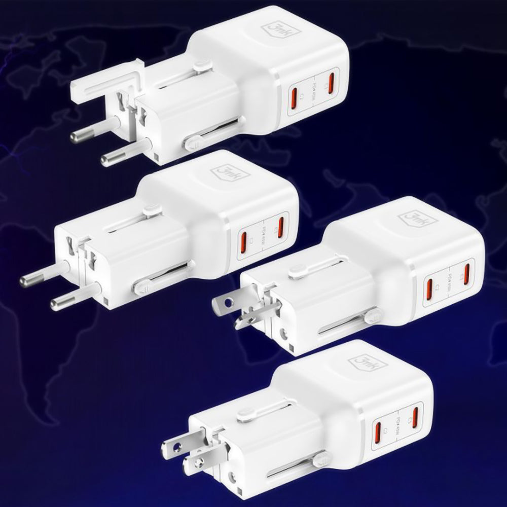 Cargador de Red 3MK Globe Travel, 45W, 3A, 2 x USB-C, Blanco