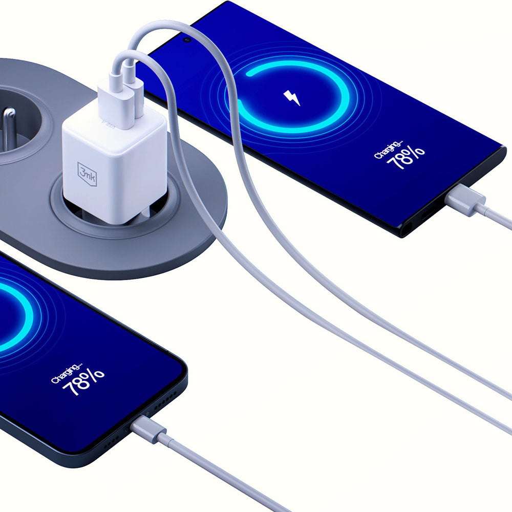 Cargador de Red 3MK Hyper, 20W, 3A, 1 x USB-A - 1 x USB-C, Blanco