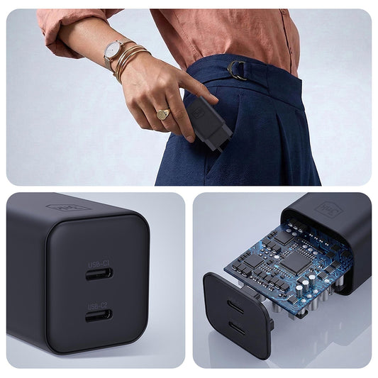 Cargador de red 3MK Hyper, 45W, 2 x USB-C, Negro