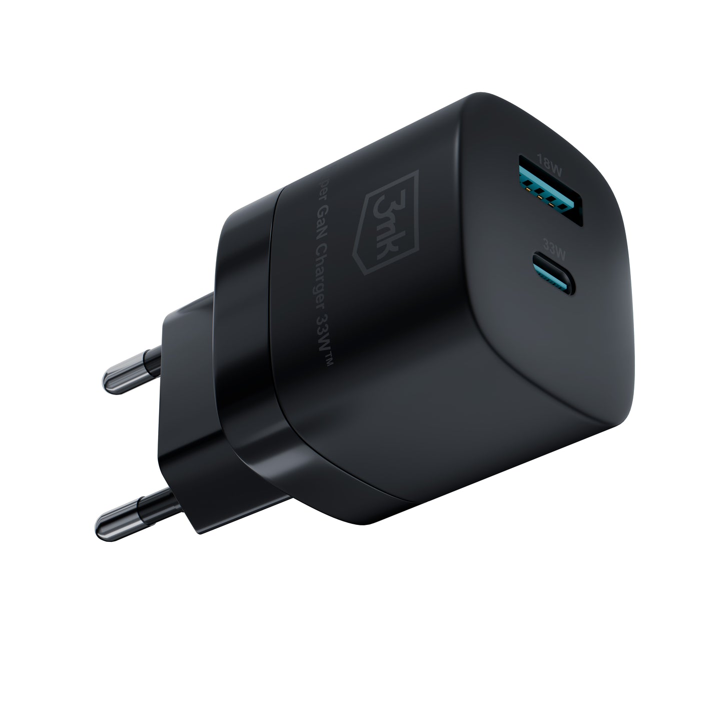 Cargador de red 3MK HyperCharger GaN, 33W, 3A, 1 x USB-A - 1 x USB-C, Negro 