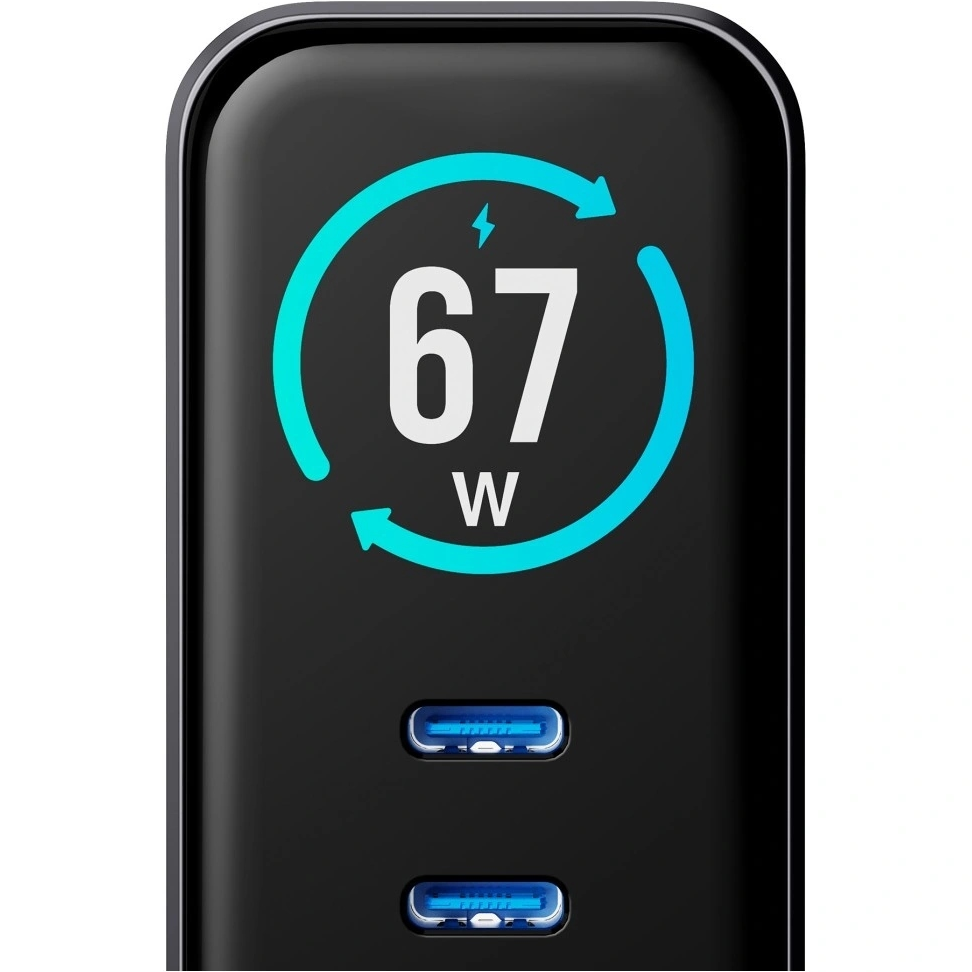 Cargador de Red 3MK InCharge Lumin Display, 67W, 5A, 1 x USB-A - 2 x USB-C, Negro