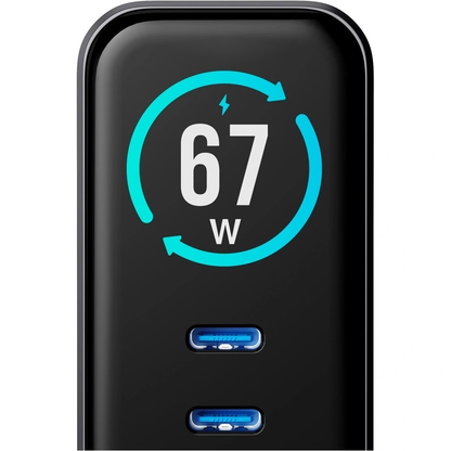 Cargador de Red 3MK InCharge Lumin Display, 67W, 5A, 1 x USB-A - 2 x USB-C, Negro