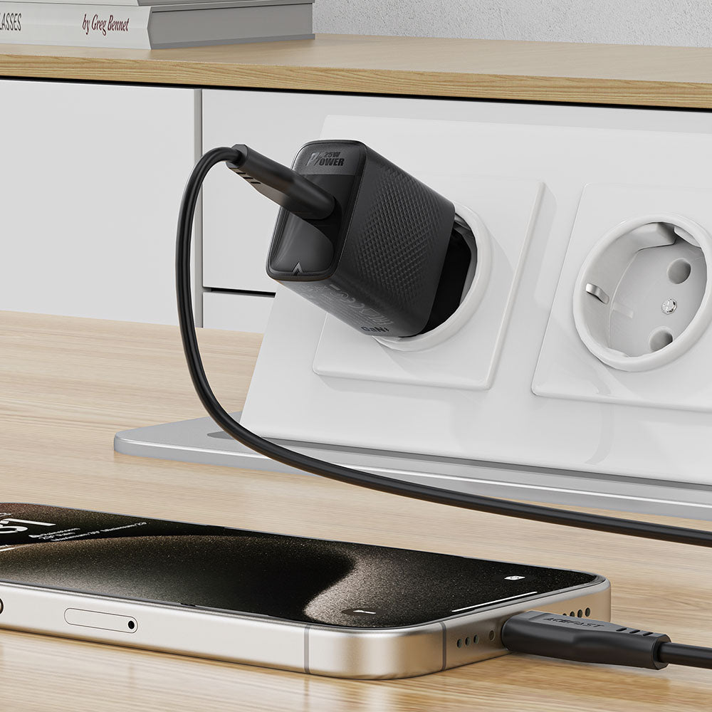 Cargador de Red Acefast A104, 25W, 3A, 1 x USB-C, Negro