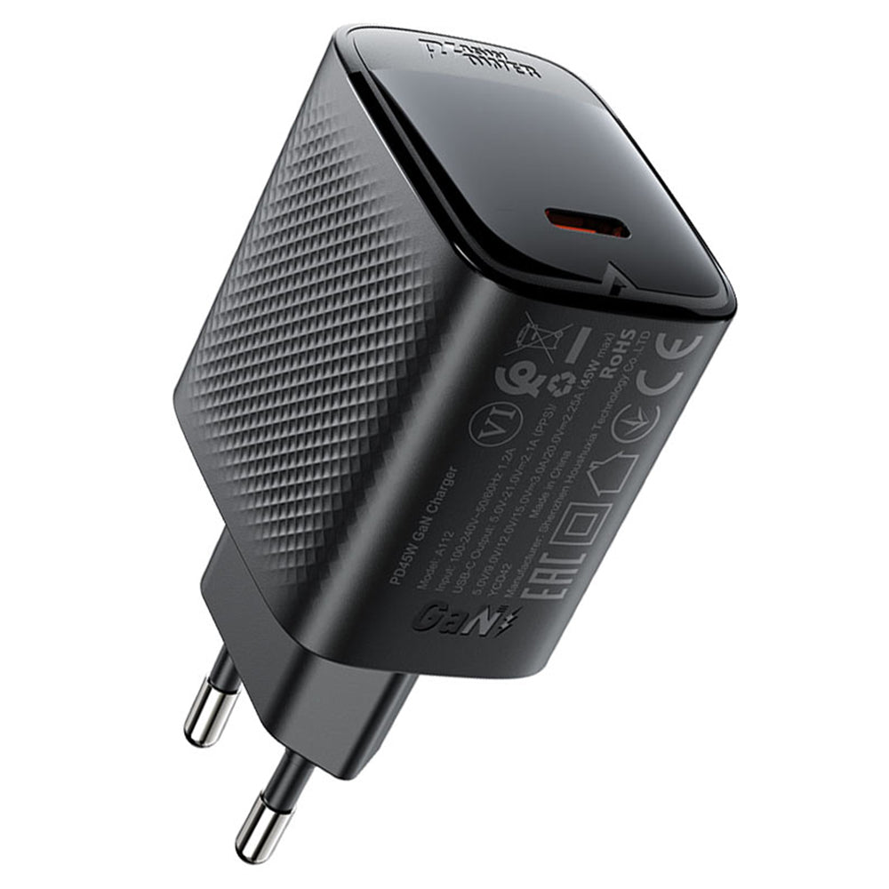 Cargador de Red Acefast A112, 45W, 3A, 1 x USB-C, Negro