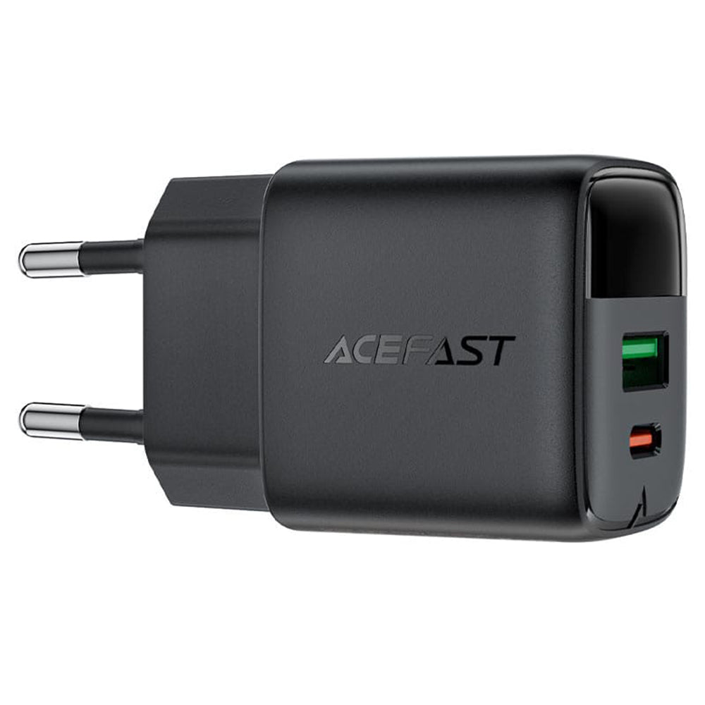 Cargador de Red Acefast A114 Display, 25W, 3A, 1 x USB-A - 1 x USB-C, Negro